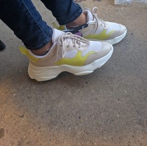 Women Sneakers cream and green neon